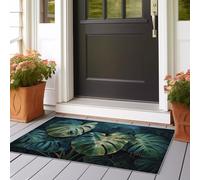 Alfombra Pasillo Larga Pintura al óleo de Hoja de Monstera de Estilo Alfombra Cocina Lavable Antideslizante Alfombras de Pasillo 60x180 cm para Pasillo Cocina Entrada Habitacion Verde Oscuro