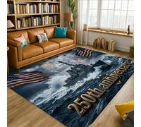 Alfombra patriótica de celebración de fuegos artificiales para aniversario, color azul, esponja de pelo bajo, estética, rectangular, para sala de estar, recámara, aula, departamento, decoración de 5