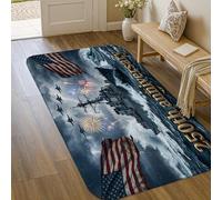 Alfombra patriótica de fuegos artificiales para celebración, aniversario, azul, pelo bajo, esponja, decoración de entrada, baño, cocina, puerta, 3 x 5 pies