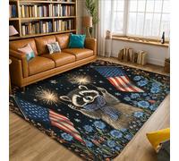 Alfombra patriótica de mapaches, fuegos artificiales patrióticos y banderas de Estados Unidos, color azul, antideslizante, para el hogar, interiores, alfombras que no se desprenden, para sala de estar