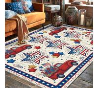 Alfombra patriótica festiva con diseño de bandera de estrellas, color rojo, de pelo bajo, resistente a la decoloración, para sala de estar, dormitorio, cocina, pasillo, decoración de 5 x 7 pies