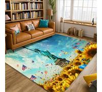 Alfombra patriótica festiva con diseño de bandera de girasol, día de la independencia, color amarillo, de pelo bajo, esponja, para interiores, alfombras que no se desprenden, para sala de estar