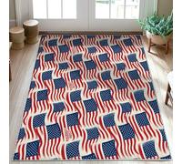 Alfombra patriótica tradicional con diseño de ondas, estrellas, día de la independencia, color rojo, pelo bajo, borde ribeteado, baño, entrada, mesita de noche, lavandería, decoración de 3 x 5 pies