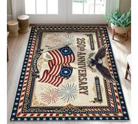 Alfombra patriótica vintage con diseño de águila y fuegos artificiales de pelo bajo, suave, resistente a las manchas, para baño, entrada, cocina, mesita de noche, decoración de 3 x 5 pies