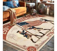 Alfombra patriótica vintage con diseño de soldado y estrella, para aniversario, color rojo, de pelo bajo, resistente a la decoloración, para sala de estar, dormitorio, comedor, escritorio, oficina