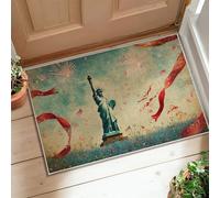 Alfombra patriótica vintage de fuegos artificiales con banderas de la independencia, color azul, pelo bajo, para interiores, no se desprende, decoración de entrada, baño, cocina, puerta, 2 x 3 pies