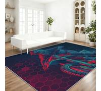 Alfombra Pelo Bajo Azul Oscuro - Antideslizantes Alfombras con Dibujos Animados Neón Hexágono Jinete Estampado, Moderno Franela Alfombra para Sala de Estar Salón Cocina Pasillo 120 x 180 cm