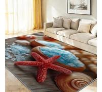 Alfombra Pelo Bajo Vistoso - Antideslizantes Alfombras con Naturaleza Estrella Mar Sal Marina Concha Marina Estampado, Moderno Franela Alfombra para Sala de Estar Salón Cocina Pasillo 120 x 180 cm