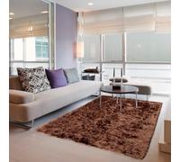 Alfombra peluda de 180 x 260 cm, antideslizante, parte trasera de vinilo, lavable hasta 40 °C, suave, de pelo largo, para sala de estar, decoración del hogar, color marrón
