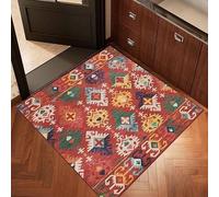 Alfombra pequeña cuadrada de 90 x 90 cm para dormitorio, antideslizante, lavable, para sala de juegos, decoración del hogar, tribu geométrica, multicolor, rojo