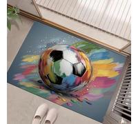 Alfombra Pequeña Entrada Casa, 40x60cm Felpudo Balón Fútbol Colorido Antideslizante Lavables en Lavadora Tapetes Pelo Corto Arte Grafiti Perfil Bajo para Entrada, Cocina, Habitacion, Gris Carbón
