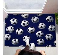 Alfombra Pequeña Entrada Casa, 40x60cm Felpudo Ilustraciones De Fútbol Antideslizante Lavables en Lavadora Tapetes Pelo Corto Tema Deportivo Perfil Bajo para Entrada, Cocina, Habitacion, Azul Marino