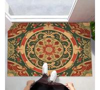 Alfombra Pequeña Entrada Casa, 40x60cm Felpudo Mandala Antideslizante Lavables en Lavadora Tapetes Pelo Corto Magníficas Flores Étnicas Perfil Bajo para Entrada, Cocina, Habitacion, Rojo Y Verde