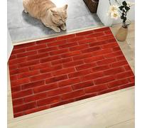 Alfombra Pequeña Entrada Casa, 40x60cm Felpudo Muro De Ladrillo Rojo Antideslizante Lavables en Lavadora Tapetes Pelo Corto Estilo Industrial Moderno Perfil Bajo para Entrada, Cocina, Habitacion, Rojo