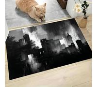 Alfombra Pequeña Entrada Casa, 40x60cm Felpudo Paisaje Urbano Antideslizante Lavables en Lavadora Tapetes Pelo Corto Pintura Abstracta Perfil Bajo para Entrada, Cocina, Habitacion, En Blanco Y Negro