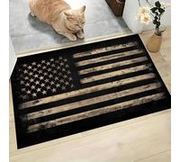 Alfombra Pequeña Entrada Casa, 50x80cm Felpudo Bandera Estadounidense Antideslizante Lavables en Lavadora Tapetes Pelo Corto Vintage Desgastado Perfil Bajo para Entrada, Cocina, Habitacion, Negro