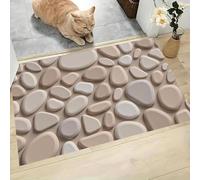Alfombra Pequeña Entrada Casa, 60x90cm Felpudo Guijarros Y Rocas Antideslizante Lavables en Lavadora Tapetes Pelo Corto Muro De Piedra Moderno Perfil Bajo para Entrada, Cocina, Habitacion, Beige