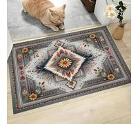Alfombra Pequeña Entrada Casa, 80x120cm Felpudo Geométrico Retro Antideslizante Lavables en Lavadora Tapetes Pelo Corto Tribu Tradicional Occidental Perfil Bajo para Entrada, Cocina, Habitacion, Gris