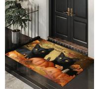 Alfombra Pequeña Entrada Casa Amarillo Dorado Antideslizante Lavables En Lavadora Tapetes 40 X 60 Cm Habitacion Baño Cocina Exterior Tapete Gato Negro Calabaza Hojas De Otoño Pelo Corto Carpete