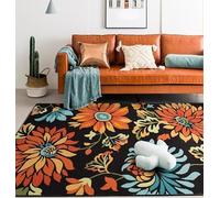 Alfombra pequeña para sala de estar, dormitorio, 80 x 120 cm, suave, antideslizante, pelo corto, comedor, loft, camino de noche, entrada, retro, tradicional, floral, multicolor, naranja