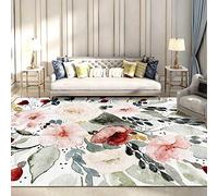 Alfombra pequeña para sala de estar, dormitorio, 80 x 120 cm, suave, antideslizante, pelo corto, comedor, loft, camino de noche, entrada, flores de estilo pastoral en rosa, verde