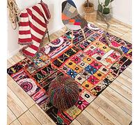 Alfombra pequeña para sala de estar, dormitorio, 80 x 120 cm, suave, antideslizante, pelo corto, comedor, loft, camino de entrada, retazos vintage, multicolor, rojo