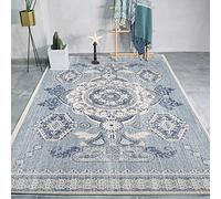 Alfombra pequeña para sala de estar, dormitorio, 80 x 120 cm, suave, antideslizante, pelo corto, comedor, loft, camino de noche, entrada, geometría tradicional retro, azul