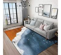 Alfombra pequeña para sala de estar, dormitorio, 80 x 120 cm, suave, antideslizante, pelo corto, comedor, loft, camino de noche, entrada, moderno, abstracto, naranja, azul y gris