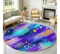 Alfombra pequeña redonda lavable de 90 cm, antideslizante, para sala de | Alfombra redonda abstracta de color morado, suave, de pelo bajo, antideslizante, para dormitorio, salón y oficina en casa