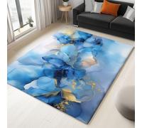 Alfombra Pintura Con Tinta China Lavable Para Salón 120 X 170 Cm Pelo Corto Antideslizante Suave, Decoración Del Hogar Alfombra Abstracto Líneas Para Dormitorios Infantiles Baños Cocinas Azul