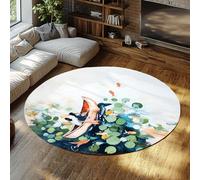 Alfombra porche redonda estanque lirio bote remos Acuarela Koi Fish Patrón escena lago Alfombras puerta delantera Microfibra suave lavable se desprende Tapete circular Dormitorio niñas 160cm