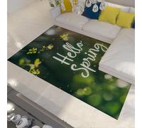 Alfombra Primavera botánica Verde Fondo brumoso Impresión Letras Alfombras área Antideslizante Alfombra Suave Pelo bajo para la Entrada lavandería Dormitorio 120x240cm