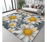 Alfombra Primer Plano Flores Margarita Microfibra Estampada, Lavable, de Pelo Corto, para Sala de Estar 60 x 120 cm Alfombra Antideslizante Interior, Decorativa, para niños Blanco Amarillo