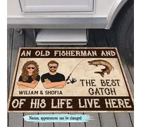 Alfombra Puerta Antideslizante Felpudo De Bienvenida Suave Alfombra De Baño para Cocina Trasera Delantera Jardín 40X60Cm Un Viejo Pescador Y La Mejor Pesca De Su Vida Viven Aquí