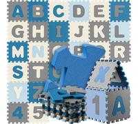 Spielwerk® Alfombra Puzzle XXL Bebé Niños 86 Piezas Letras Números 3,3m² Juego Infantil Gomaespuma Azul