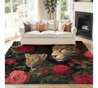 Alfombra Realismo Naturaleza Leopardo Rosa Animales Pelo Corto Antideslizante Alfombra Rojo Marrón Fácil de Limpiar Alfombras para Habitacion Comedor Dormitorio Cocina, 50 x 80 cm