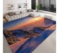 Alfombra Realista Natural Moderno Montañas, 140 x 200 cm Alfombra Lavable Salón Tapete Azul Dormitorio Antibacteriana Antideslizante Base Tapete Cocina