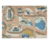 ALFOMBRA REBEL ROADS Playtime 32 Pequeño pueblo antideslizante para niños - beige / verde 95x133 cm