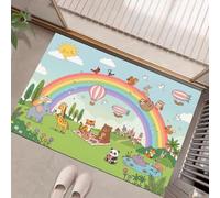 Alfombra Recolección De Animales Del Bosque de Pelo Corto, 60x120cm Felpudo Entrada Casa Tigre, Panda, Hipopótamo Antideslizante Lavables en Lavadora Tapetes para Habitacion Comedor Dormitorio, Verde