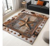 Alfombra Rectangular Broncearse 60 x 90 cm, Antideslizante Suave Pelo Corto Lavable Alfombra Impresa Oeste Estrellas Piel De Vaca Alambre De Púas para Salón Dormitorio Comedor
