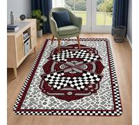 Alfombra rectangular con diseño de banderas a cuadros, patrones ornamentales contemporáneos, motivos circulares, no se desprende, para baño, mesita de noche, puerta, 3 x 5 pies