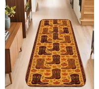 Alfombra rectangular con diseño de botas, hojas rústicas de temporada, bellotas, otoño, amarillo, pelo bajo, borde de esponja, para cocina, puerta, entrada, mesita de noche, decoración de 2 x 5 pies