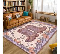 Alfombra rectangular con diseño de botas vaqueras, flores rústicas, lavanda, otoño, pastel, melocotón, antideslizante, borde antideslizante, para sala de estar, dormitorio, pasillo, oficina, 5 x 7