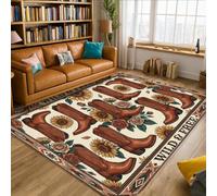 Alfombra rectangular con diseño de botas vaqueras, girasoles rústicos occidentales, rosas, otoño, marrón, antideslizante, borde antideslizante, para sala de estar, dormitorio, dormitorio universitario