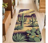 Alfombra rectangular con diseño de cactus, desierto, nubes, verano, verde, pelo bajo, borde de esponja, para cocina, puerta, entrada, mesita de noche, decoración de 2 x 5 pies