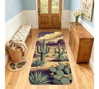 Alfombra rectangular con diseño de cactus, desierto, nubes, verano, verde, pelo bajo, borde de esponja, para cocina, entrada, mesita de noche, pasillo, decoración de 2 x 5 pies