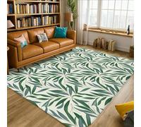 Alfombra rectangular con diseño de hojas, color verde primaveral y moderno, antideslizante, no se desprende, para sala de estar, dormitorio, comedor, escritorio, oficina, decoración de 5 x 7 pies