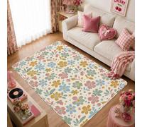 Alfombra rectangular con diseño floral vintage de hojas melocotón primavera crema para dormitorio universitario, alfombra rectangular para interiores que no se desprende, decoración de dormitorio