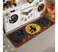 Alfombra rectangular de bruja, calabazas espeluznantes para Halloween, color negro, pelo bajo, borde de esponja, alfombra rectangular para cocina, entrada, lavandería, pasillo, decoración de 2 x 6