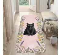 Alfombra rectangular de pelo bajo para gatos, flores de lavanda, primavera, melocotón, alfombra rectangular para interiores, no se desprende, para cocina, entrada, mesita de noche, lavandería
